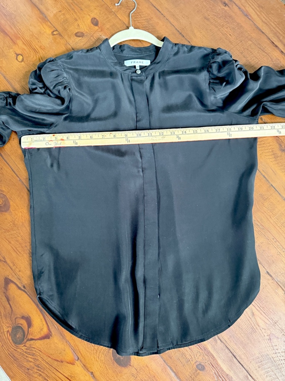 Frame ‘Gillian’ Black 3/4 Puff-Sleeve Silk Blouse - Picture 5 of 5